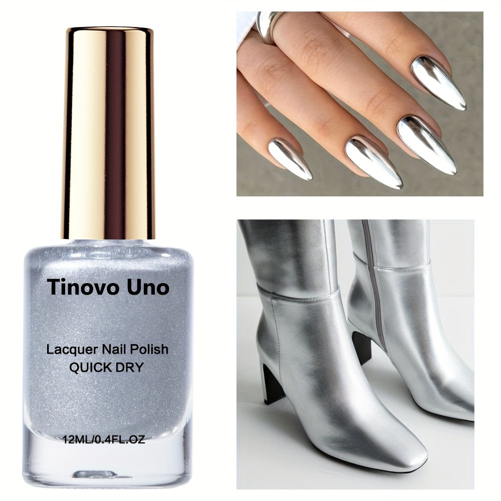 Women's Metallic Silver Nail Polish Chrome Finish No-Bake Quick-Dry