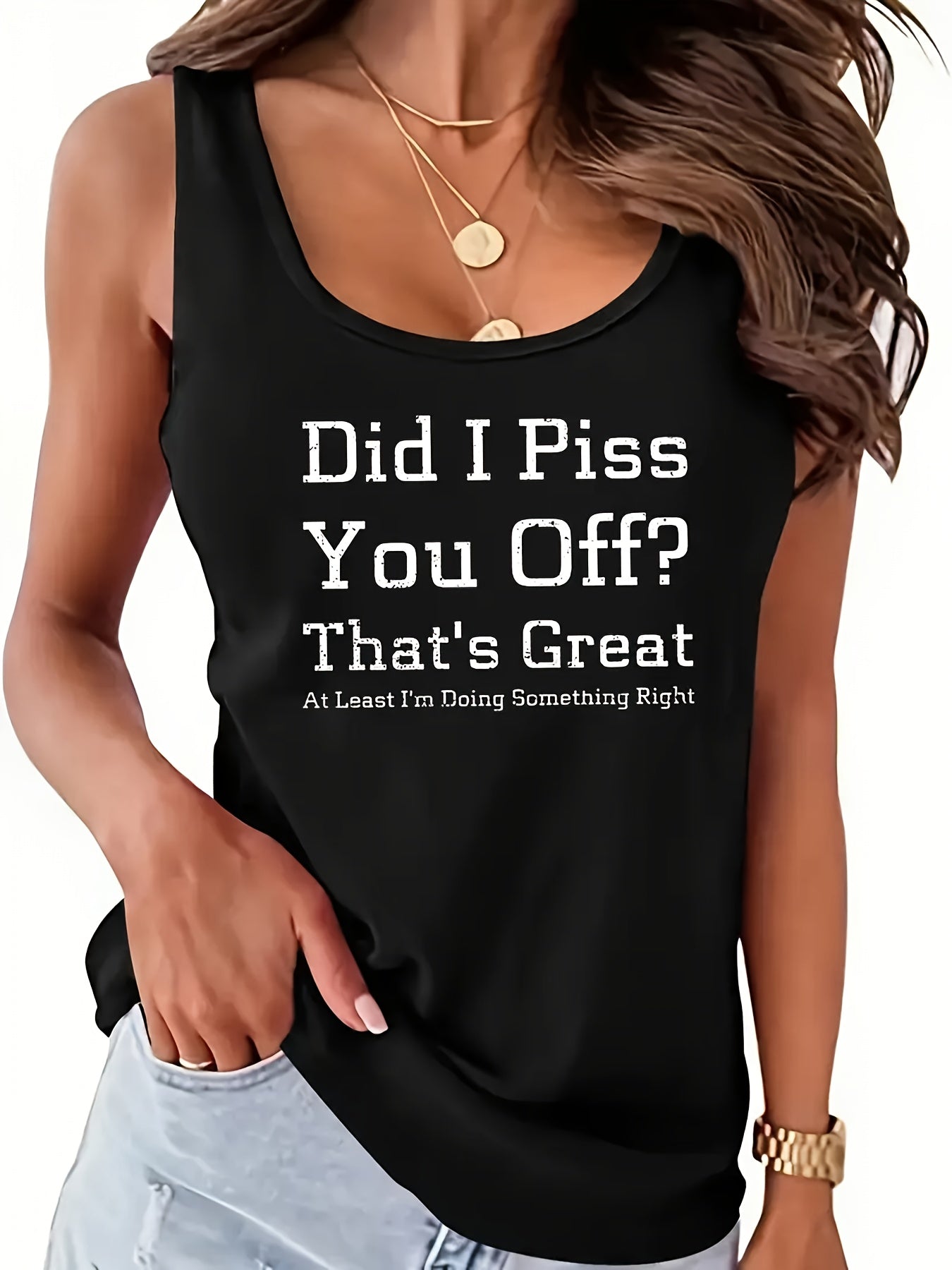 Top de tirantes casual con estampado gráfico negro para mujer, con eslogan, regalo de verano