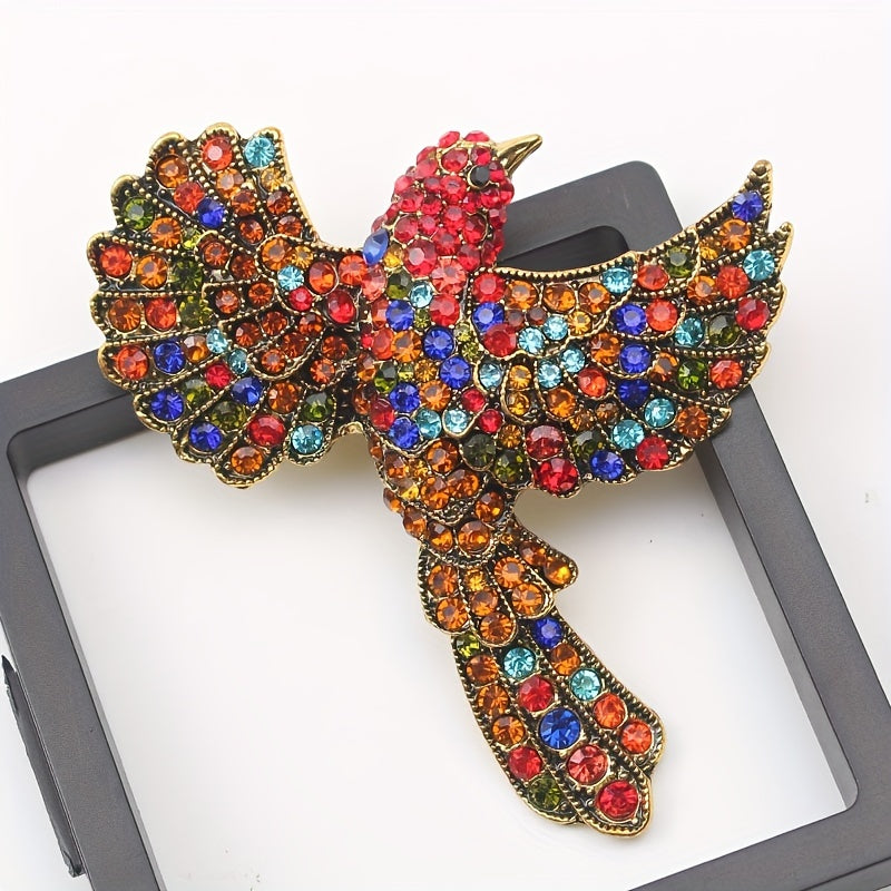 Vintage-Style Hummingbird Brooch with Multicolored Rhinestones Animal-Shaped Jewelry