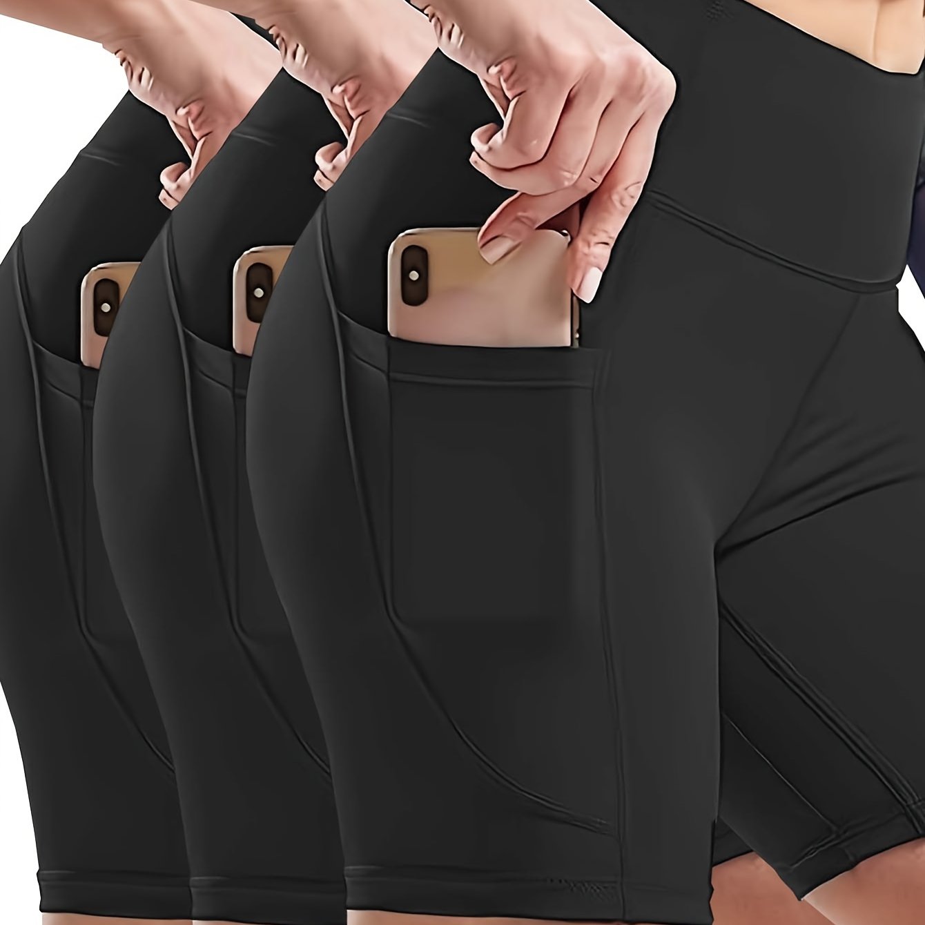 Plus Size Women's Sports Leggings Set Yoga Biker Shorts Tummy Control