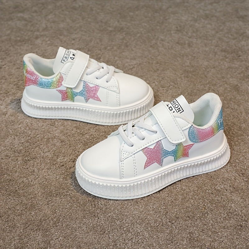 Girls' Star-Embellished Low-Top Sneakers for Comfort and Non-Slip Support All-Season