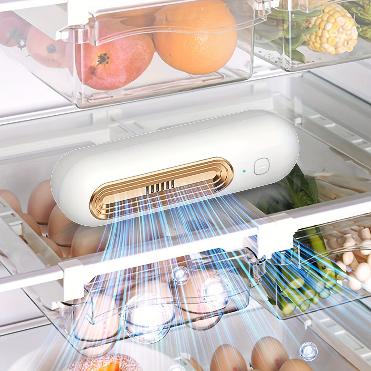 Rechargeable USB Air Purifier for Refrigerator Odor Removal White with Gold Accents