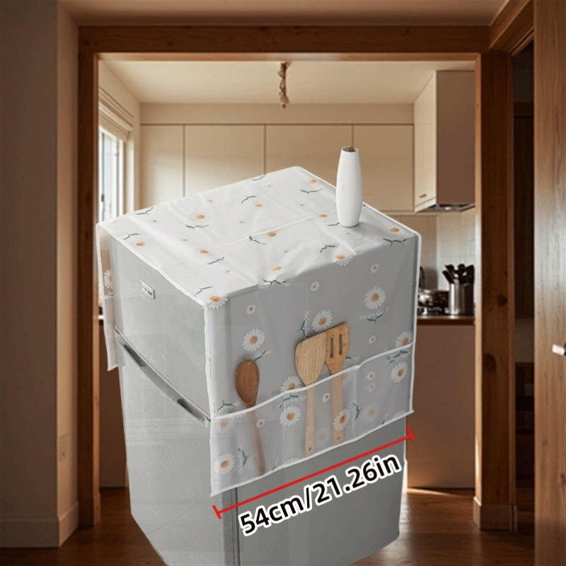 Cubierta de nevera de cocina a prueba de polvo blanco con diseño floral y cuchara de madera, antideslizante, resistente a los arañazos, duradera, mantelería