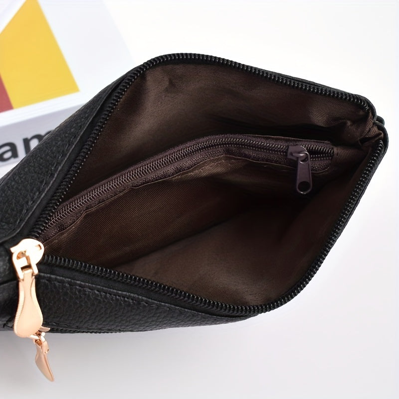Long Wallet with Zipper Coin Purse and Wristband Leather Slim Minimalist Envelope Style
