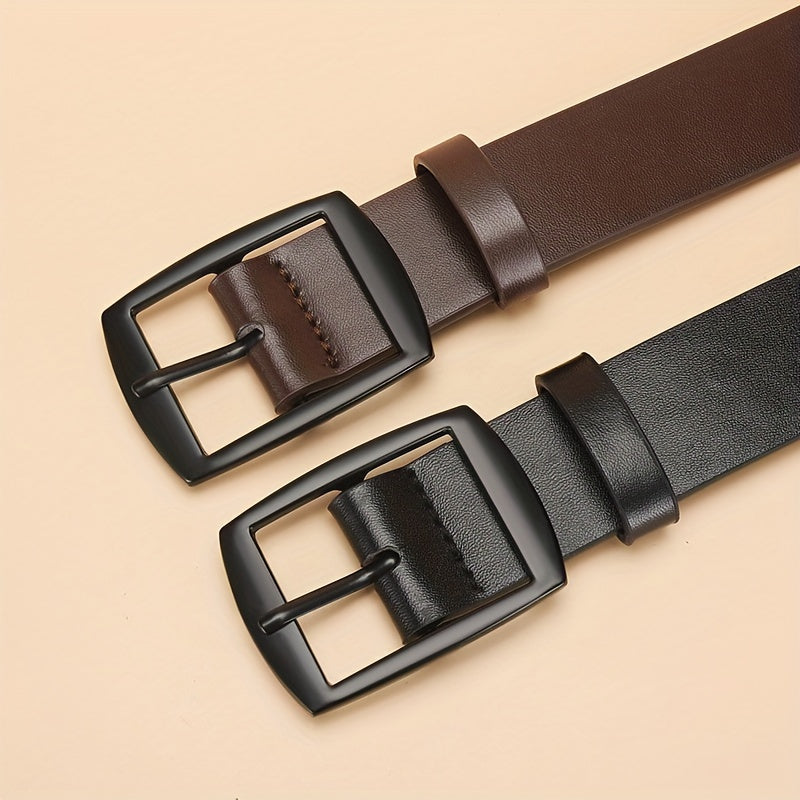 Men's Casual Faux Leather Belt with Square Alloy Buckle for Jeans