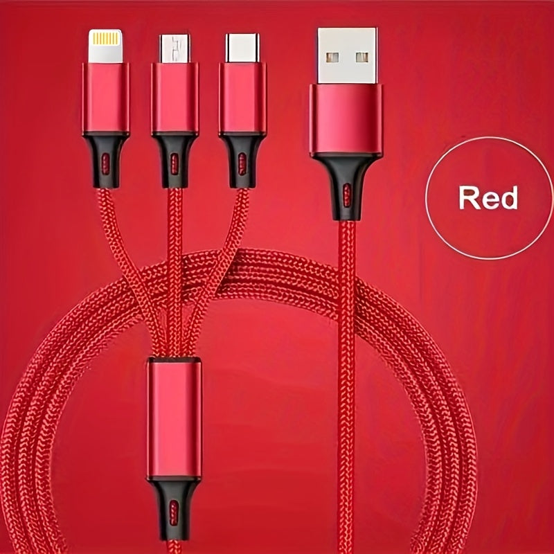 Nylon Braided 3-in-1 Fast Charging Cable for Mobile Phones and Tablets 1.2M