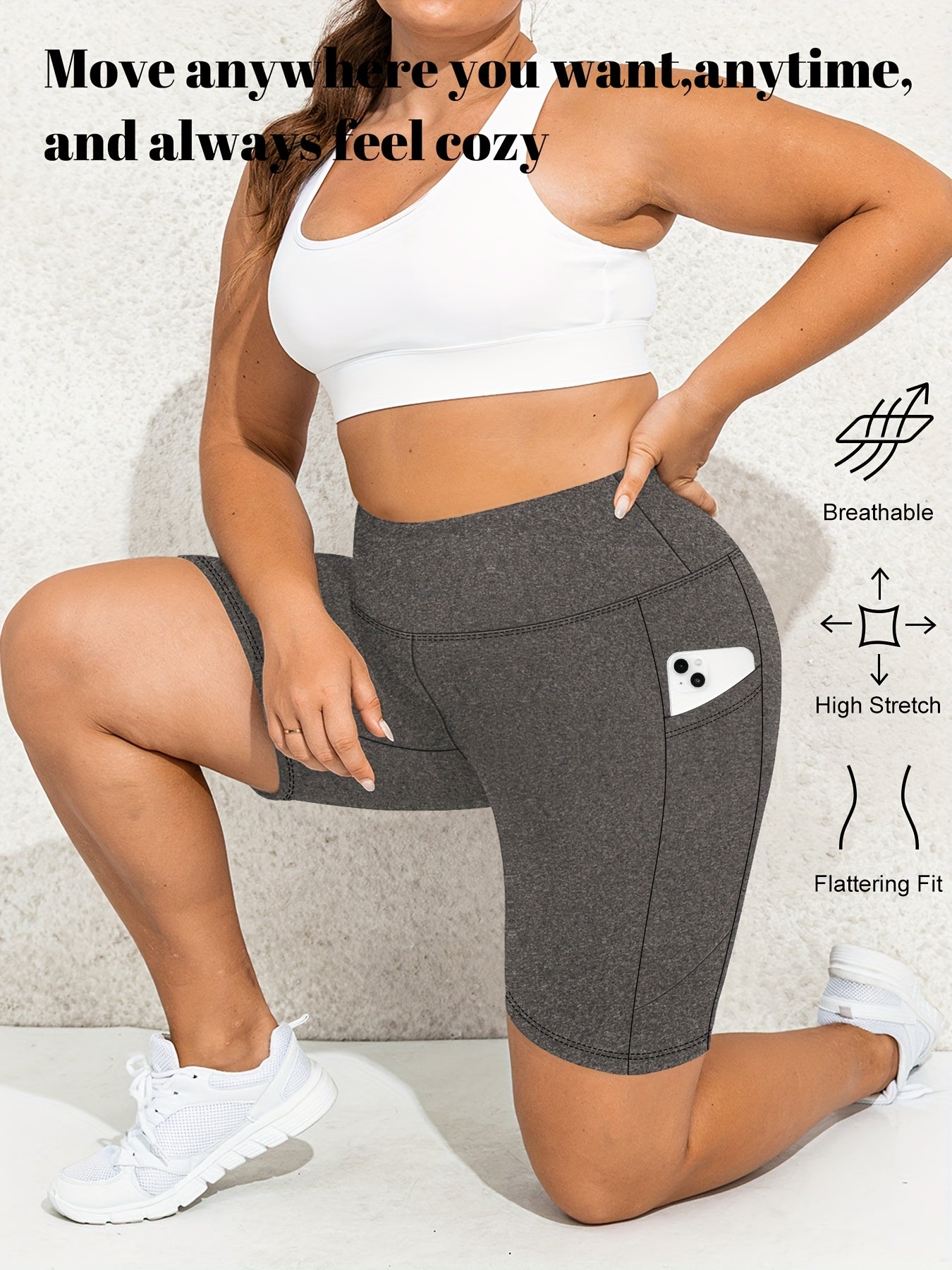 Женские шорты для йоги с высокой талией и карманами, дышащие с эластичной тканью