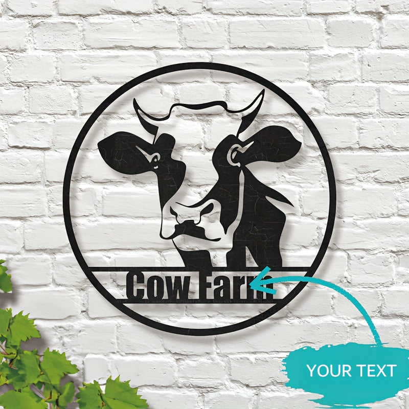 Metal Cow Wall Art with Custom Name Plate Farmhouse Decor Easy-Hang