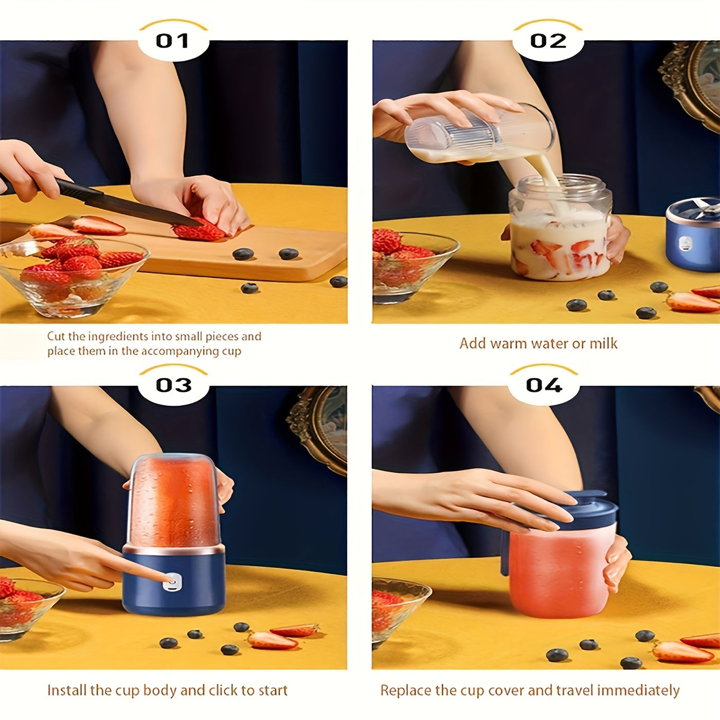 Portable Electric Juicer Cup USB Rechargeable Mini Fruit Blender for Travel and Home Use