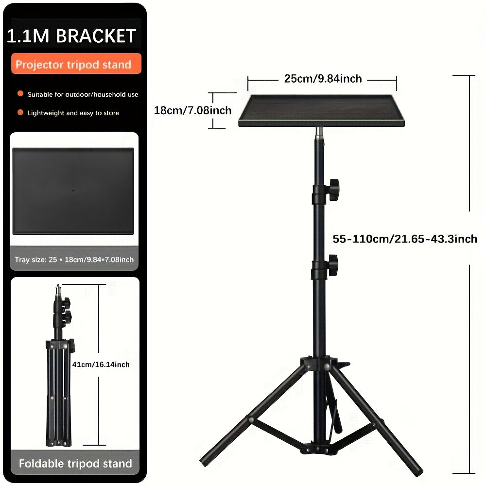 Adjustable 1.6M Iron Projector Stand with Tray Foldable Three-Legged Design