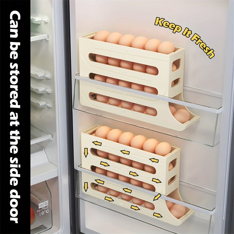 Refrigerator Egg Storage Box with Automatic Rolling Rack Large Capacity ABS Material