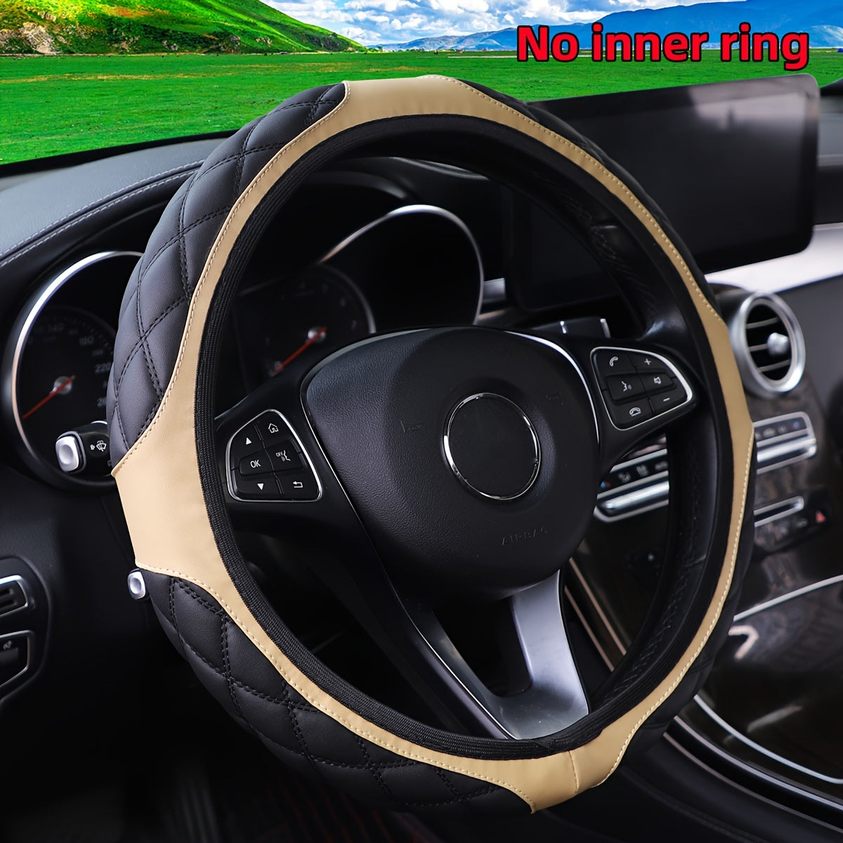 Women's Wear-Resistant PU Leather Steering Wheel Cover 36.83-38.1cm Embroidery
