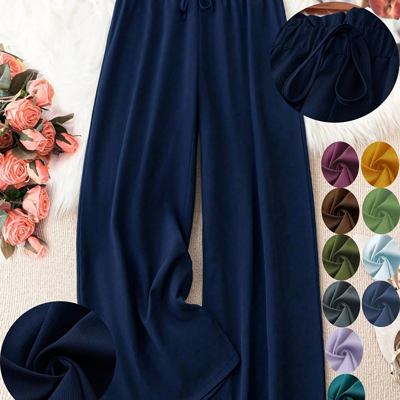 Plus Size Woven Fabric Straight Leg Pants with Drawstring Waist for Spring and Summer