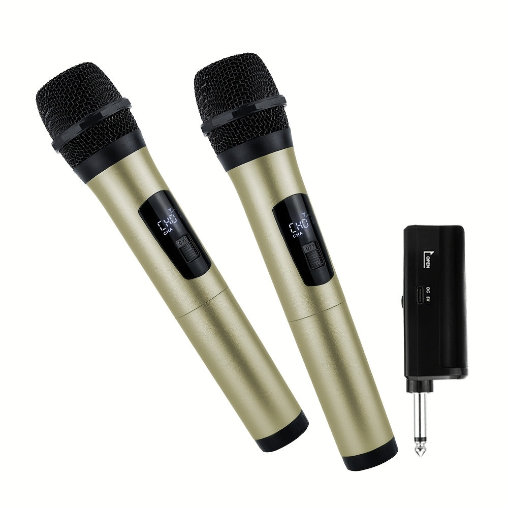 Wireless Microphone Handheld Rechargeable 2.4GHz for Home KTV Outdoor Gold
