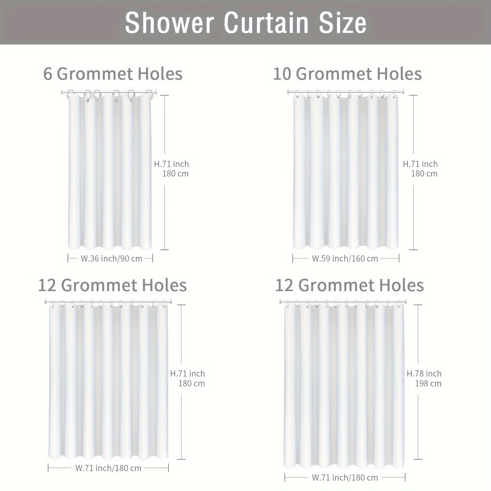 1 Ta'sirli to'qima vanna pardasi bir nechta ranglarda, suvga chidamli va mashinada yuvish mumkin. Bepul tutqichlar bilan birga, uy spa va hammom bezatish uchun ideal.