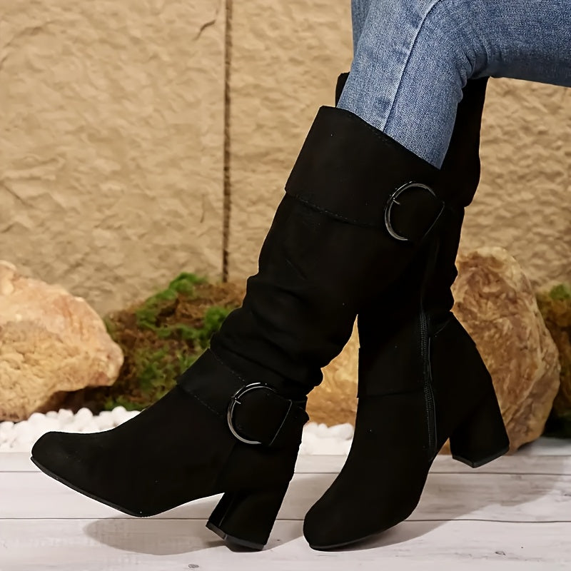 Women's Knee-High Boots Faux Leather Chunky Heel Casual Winter
