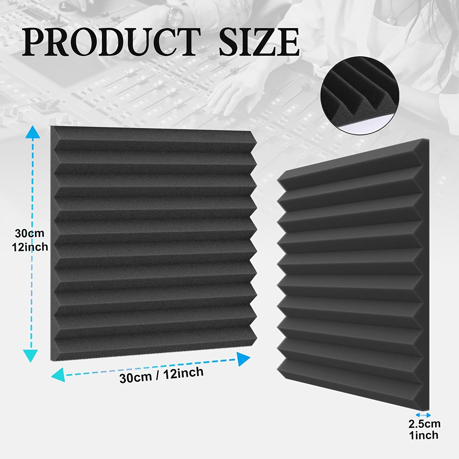 Black High-Density Foam Soundproof Panels 30.48cm x 30.48cm Noise-Reducing Fireproof Set of 40