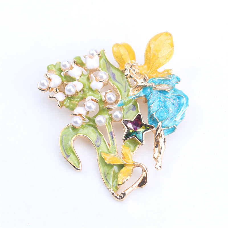 Minimalist Angel Fairy Enamel Brooch with Resin Flowers Irregular Shape Jewelry
