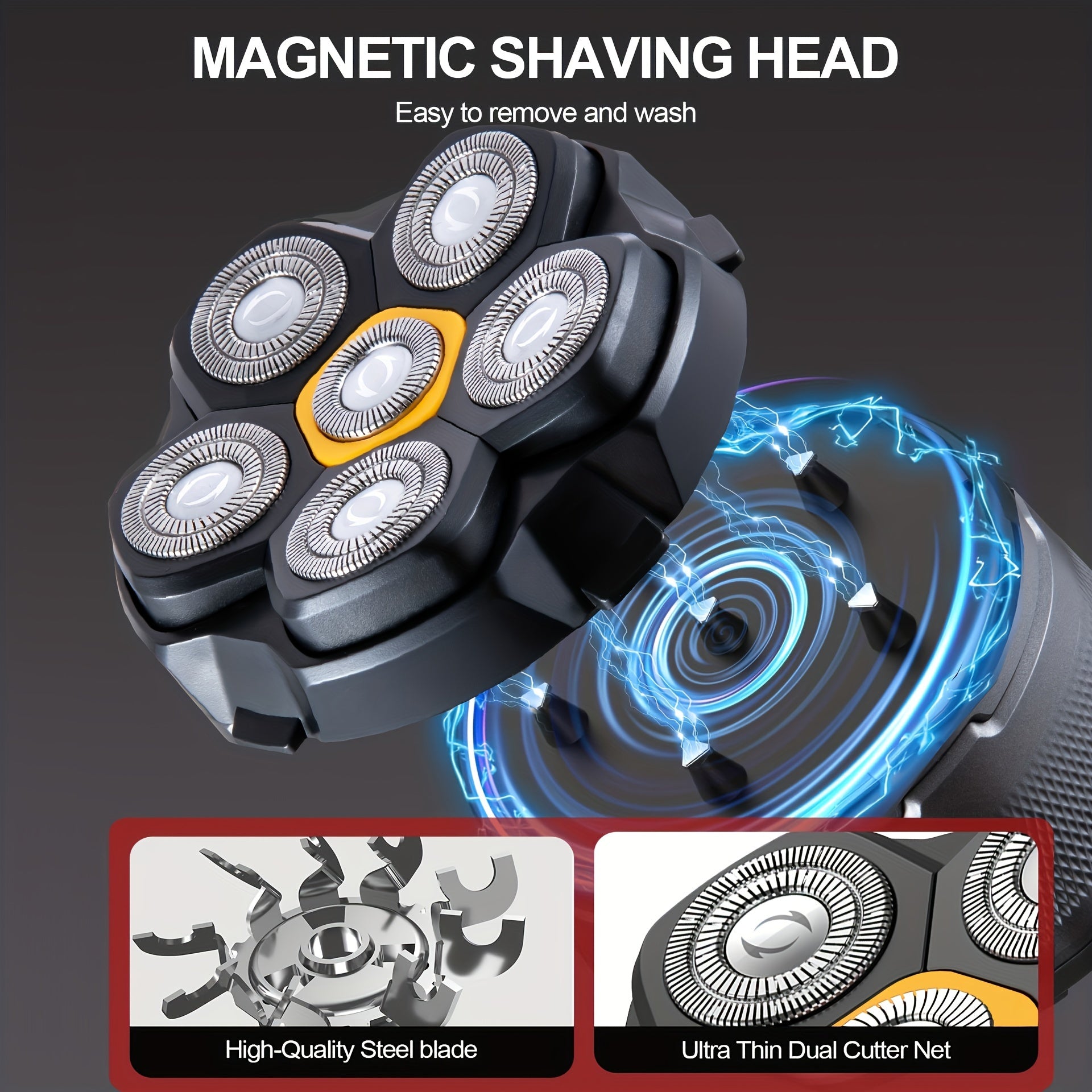 Беспроводной электробритва для мужчин, вращающаяся с 6 скоростями, с запасной лезвием