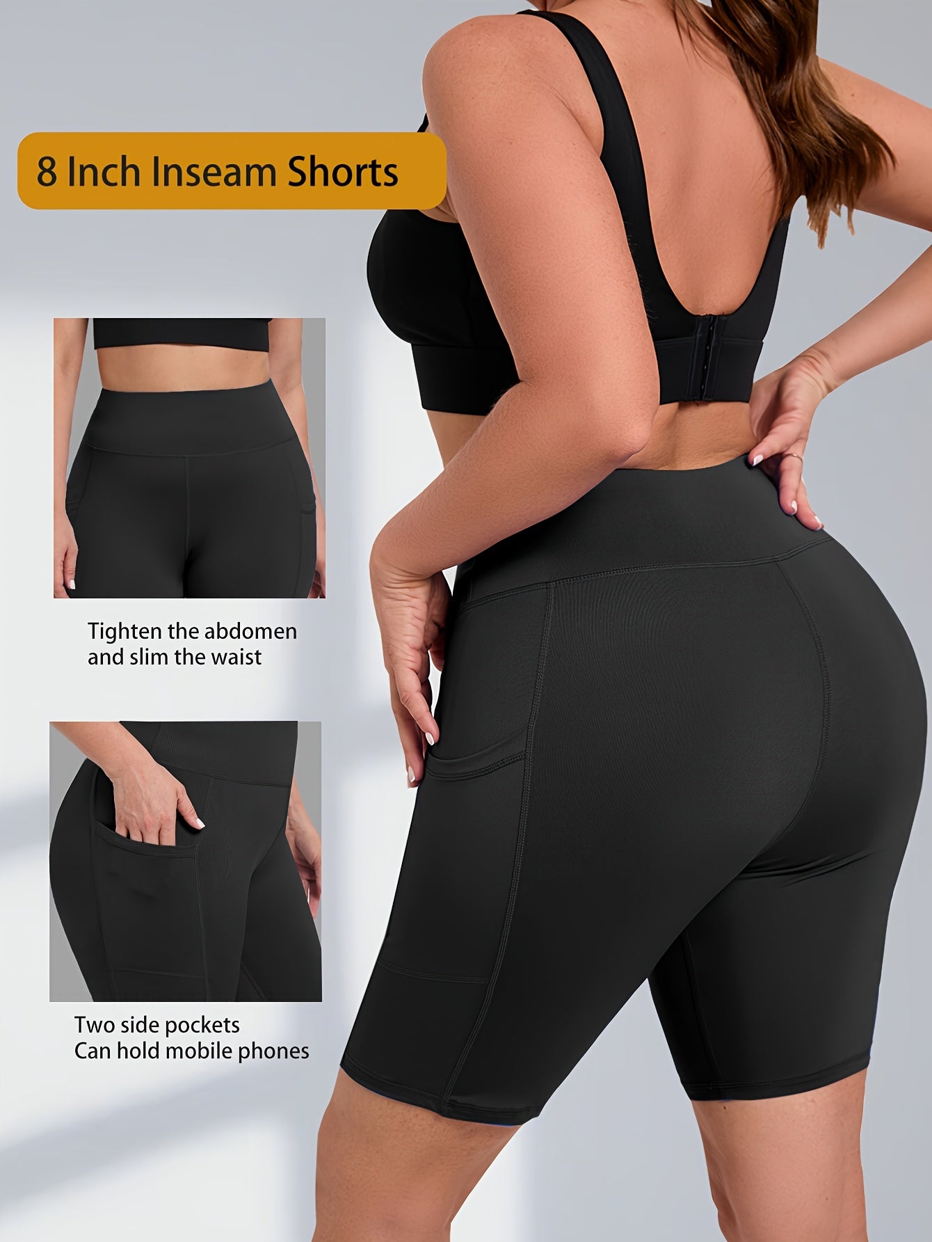 Plus Size High-Waisted Yoga Shorts Breathable Workout Leggings with Pockets