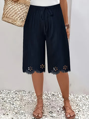 Women's Plus Size Floral Hem Loose Fit Drawstring Shorts