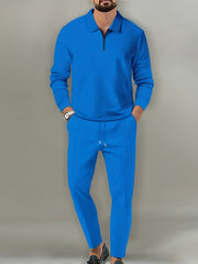 Men's Waffle Pattern Outfit Set V Neck Shirt and Sweatpants for Spring Fall