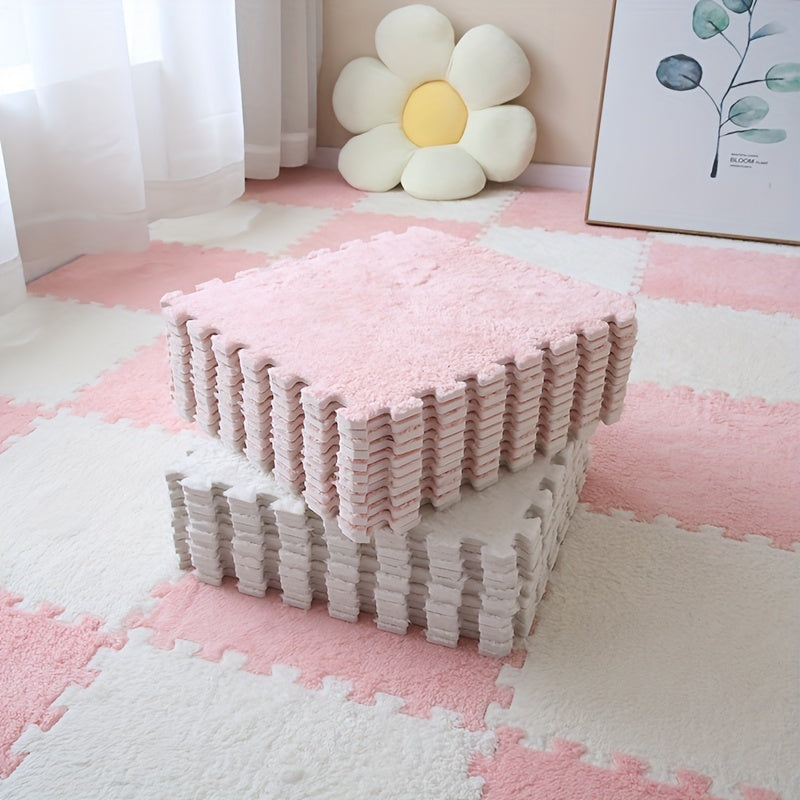 Washable Plaid Carpet Tiles for Bedroom and Living Room Decor Set of 40