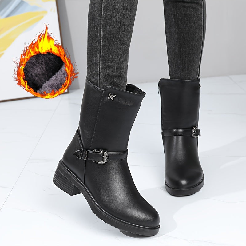 Women's Fleece-Lined Mid-Calf Winter Boots for Warmth and Comfort