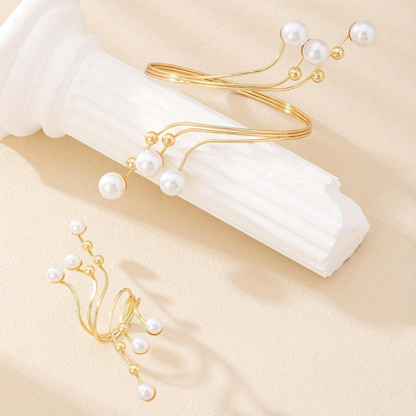 Jewelry Set with Pearl Bracelet and Ring for Festivals and Events