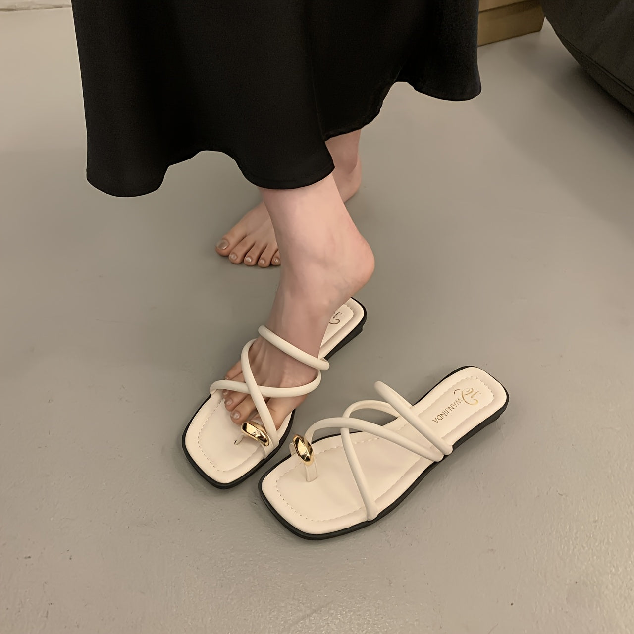 Women's Slide Sandals Open-Toe Cushioned Non-Slip Summer Casual Black White