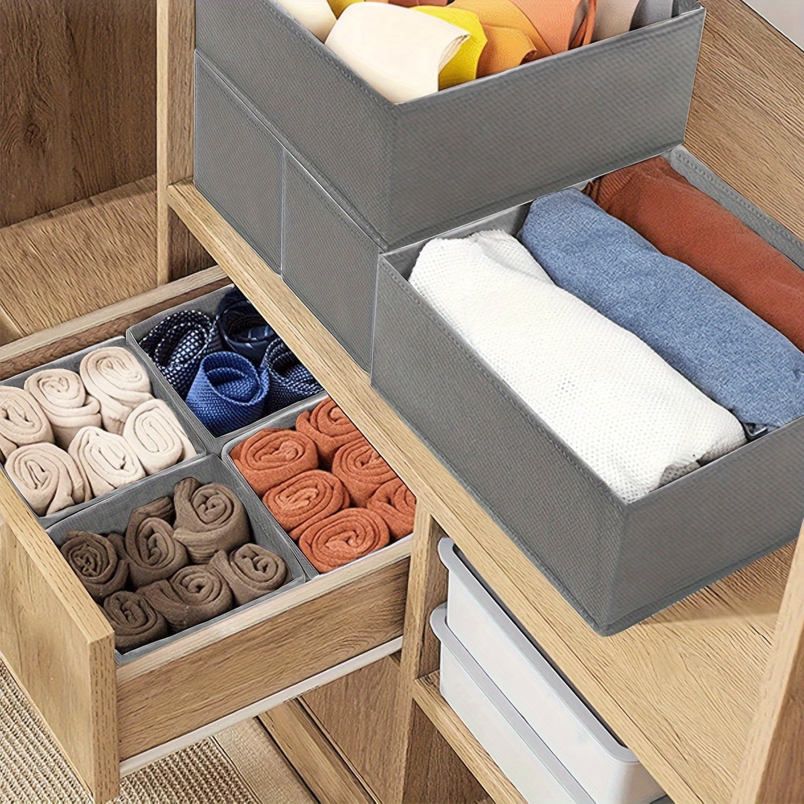 8 dona yig‘iladigan mato saqlash qutilari kiyimlar va shkafni tartibga solish uchun