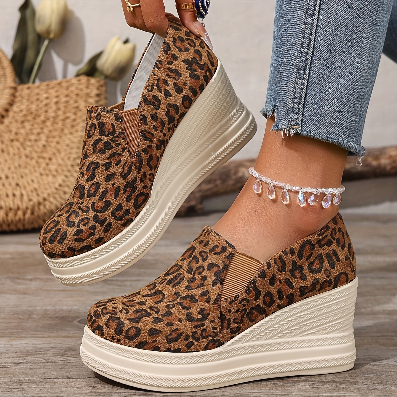 Women's Wedge Platform Flats Faux Straw Rope Sole Fashion Shoes