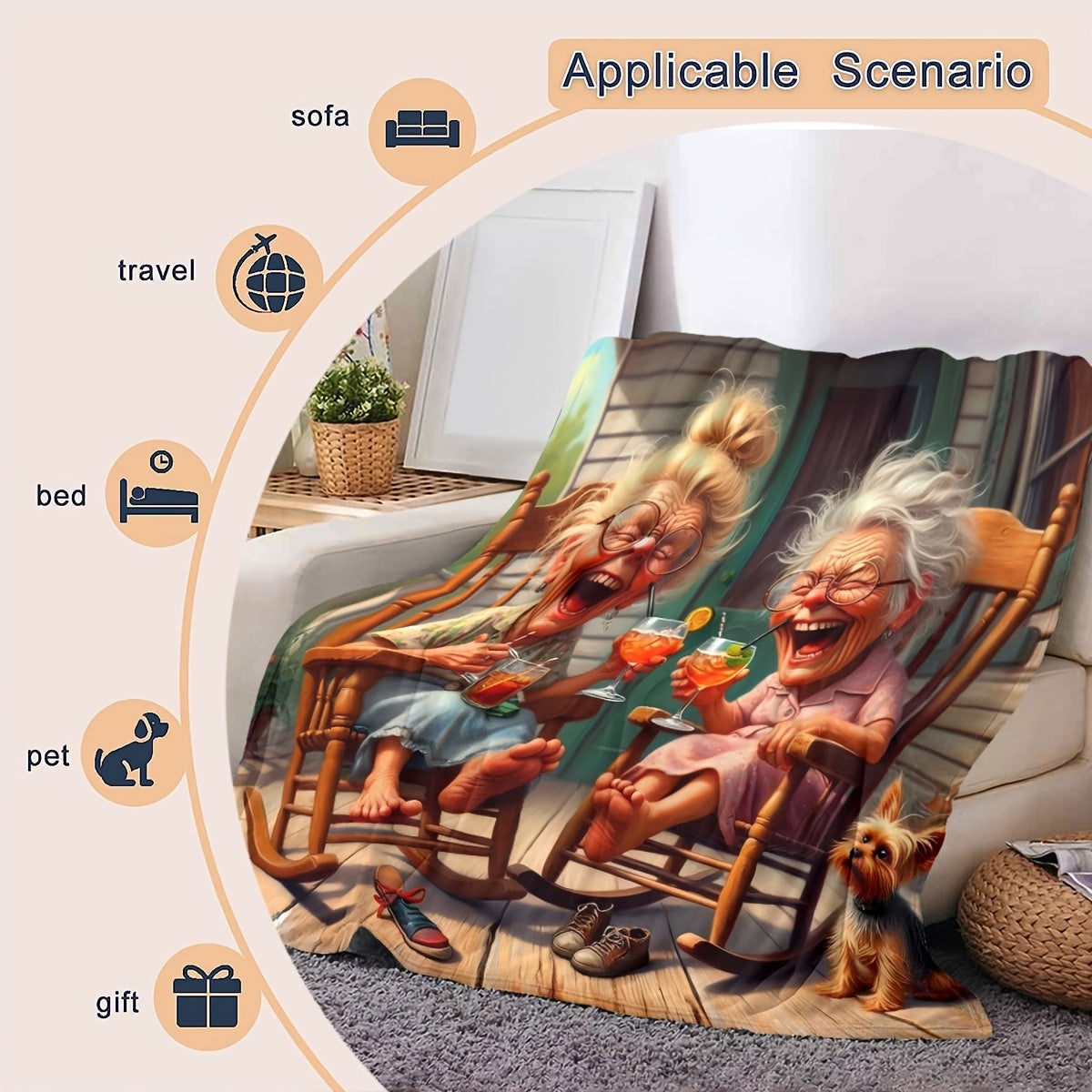 All-Season Flannel Fleece Blanket for Bed Sofa Camping Digital Print Anti-Allergy Polyester 200-250gsm