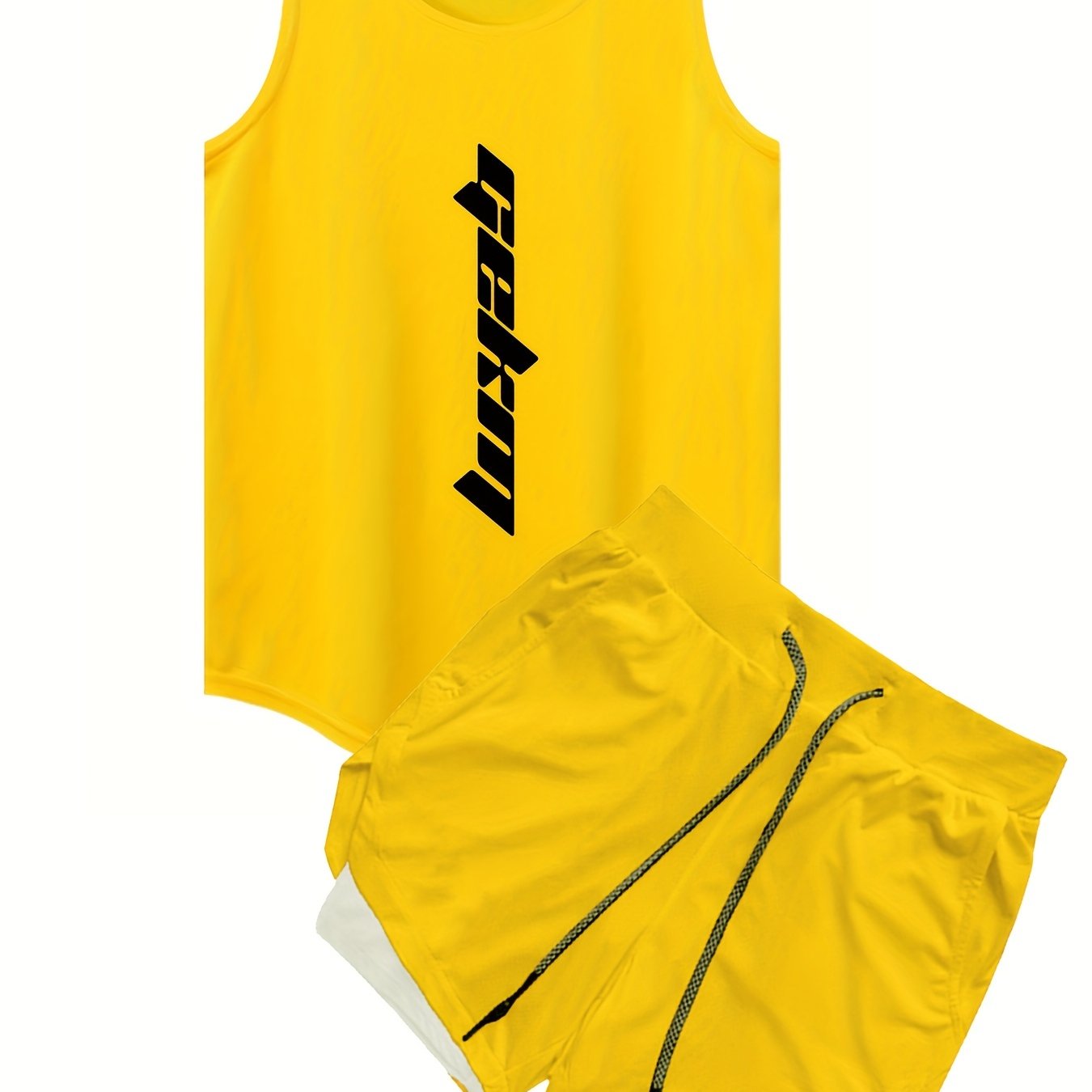 Men's Casual Letter Print Tank Top and Shorts Set Polyester Sleeveless All-Season