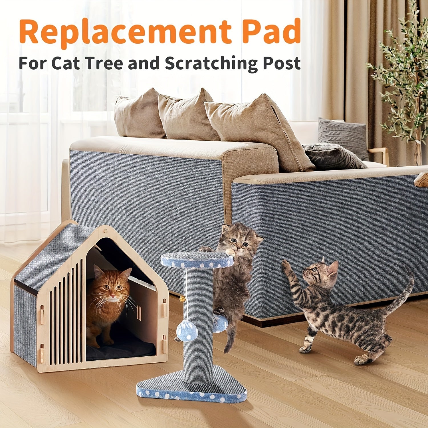 Protector de muebles para gatos gris, alfombra autoadhesiva para rascar, para sofás y árboles para gatos, 78.7 x 15.8 pulgadas