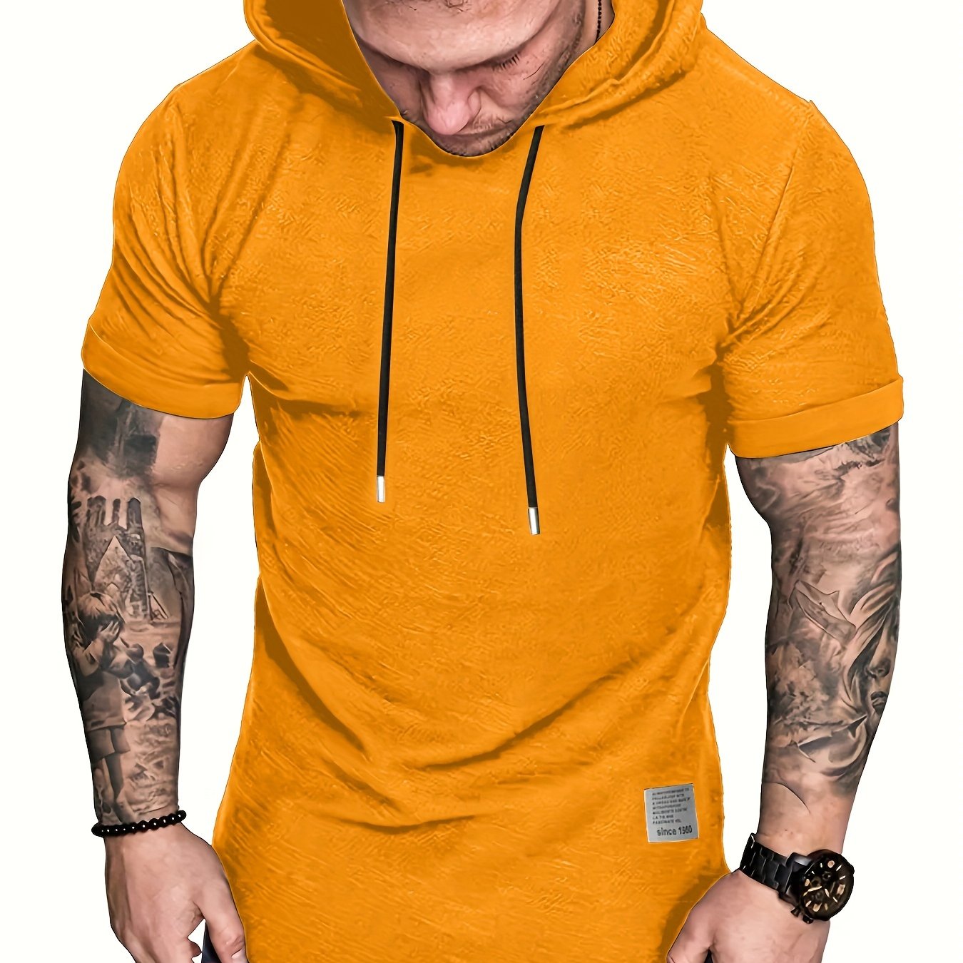 Camiseta con capucha para hombre de talla grande de manga corta para verano, casual, suelta, de poliéster