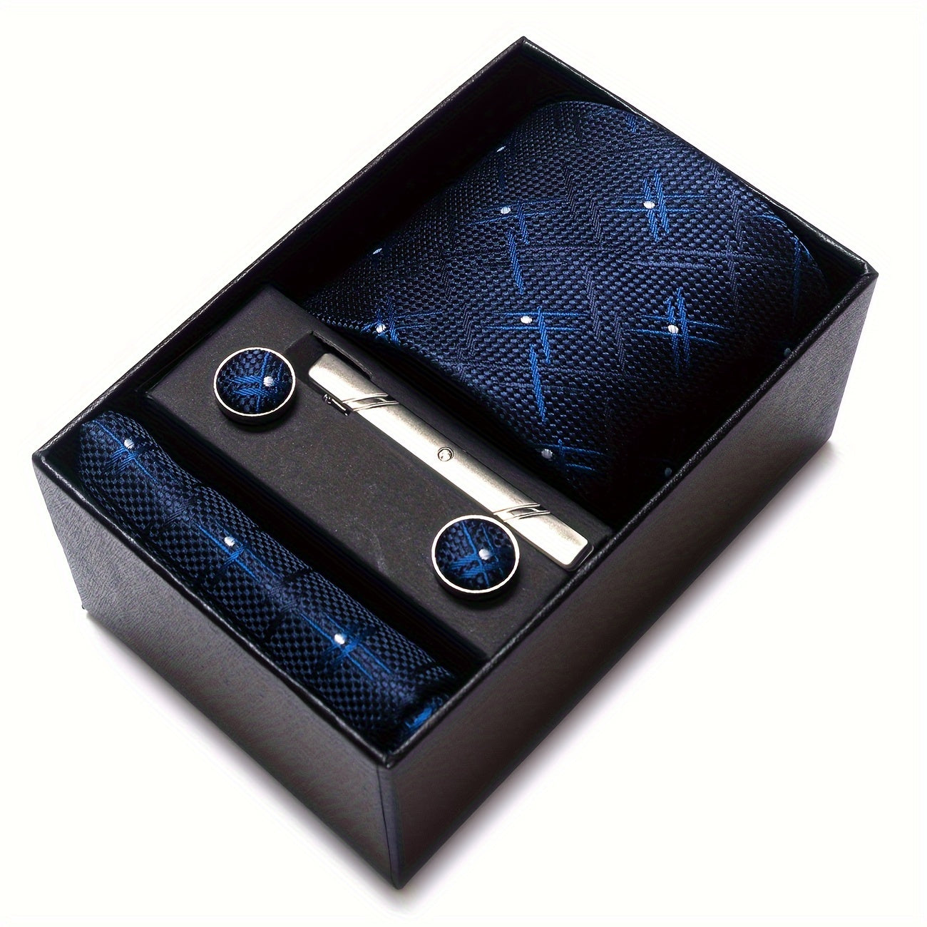Men's Wedding Accessories Gift Set Tie Cufflinks Pocket Square in Gift Box