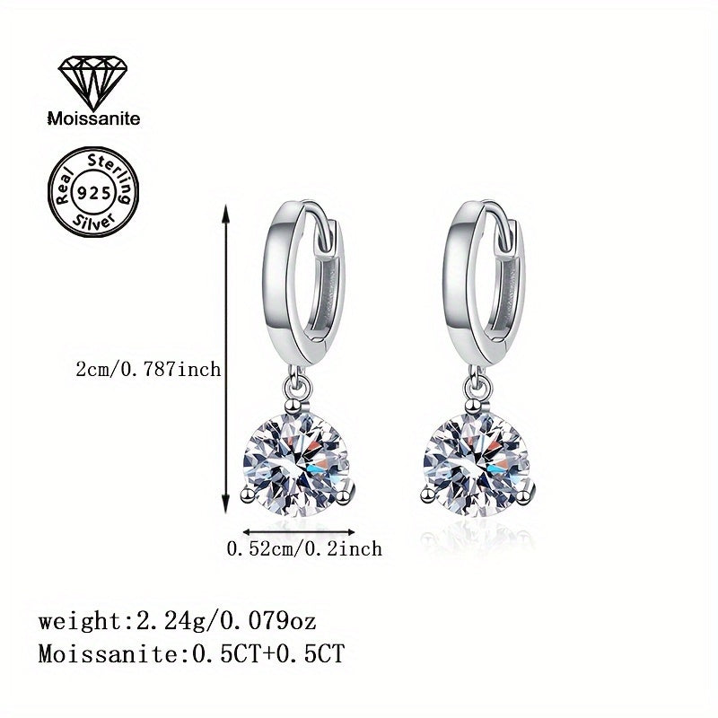 925 Silver Earrings with 1 Carat White Moissanite Stones for Gift and Daily Wear
