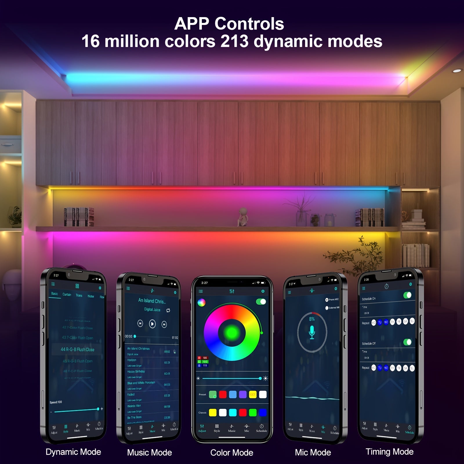 Indoor RGB IC LED Strip Light 10m App Control Music Sync USB Powered