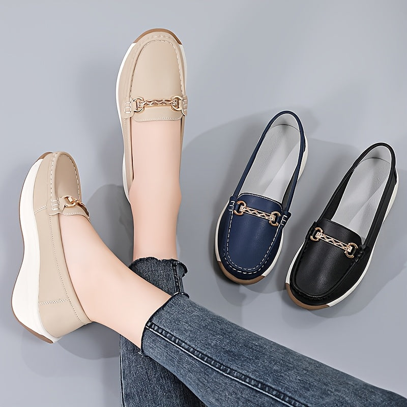 Women's Slip-On Loafers Synthetic with Metal Buckle Casual All Season Shoes