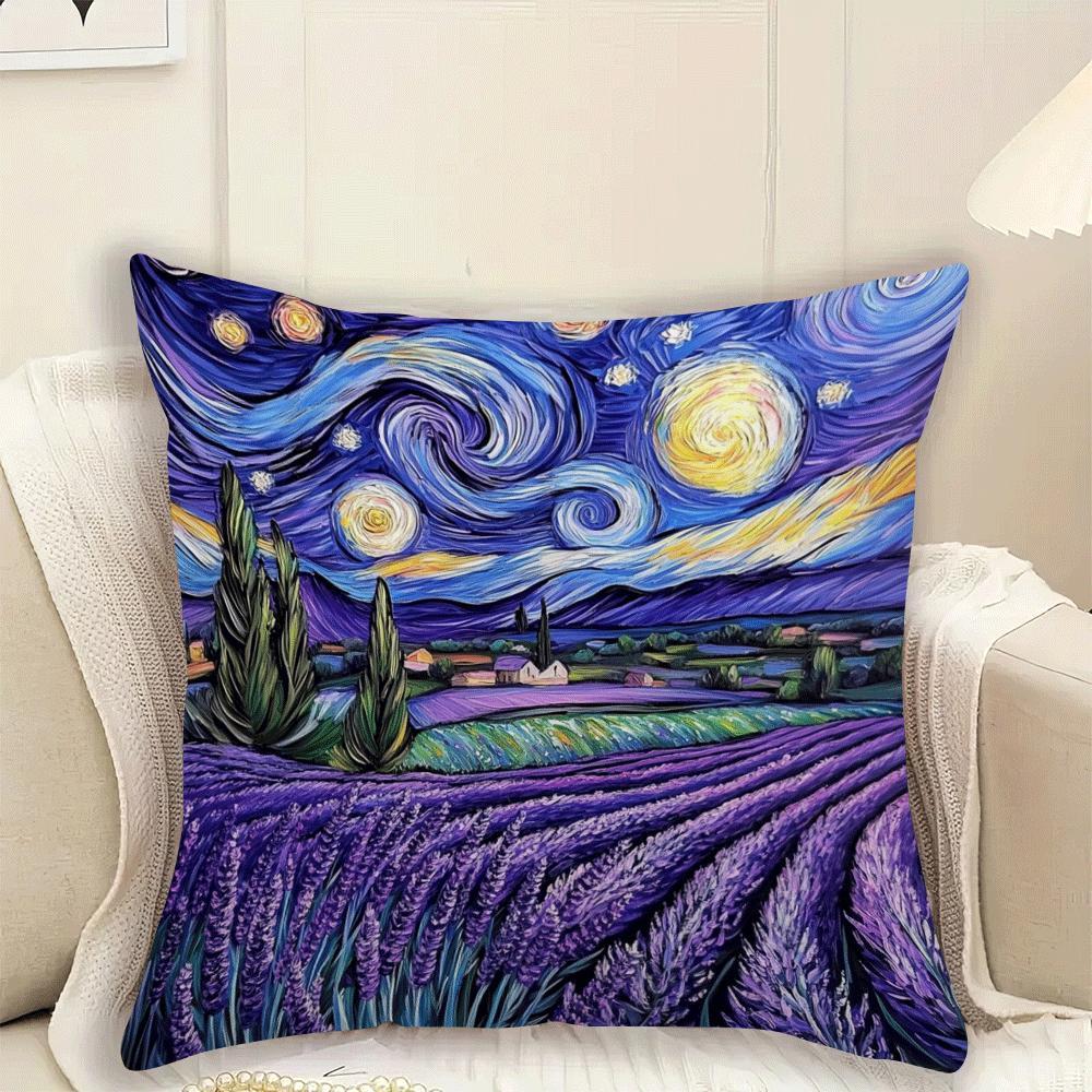 Starry Night Lavender Flannel Cushion Cover 45.72x45.72 cm Zippered Machine Washable