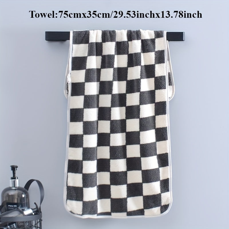 Checkerboard Pattern Soft Face Towel Absorbent and Comfortable for Bathroom Gym Kitchen