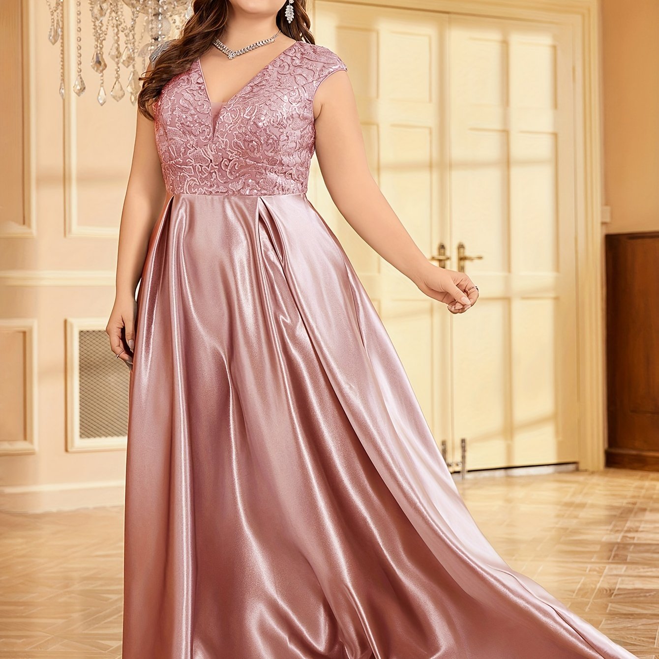 Plus Size Sequin Evening Dress Maxi Party Dress Slit Cocktail Gown