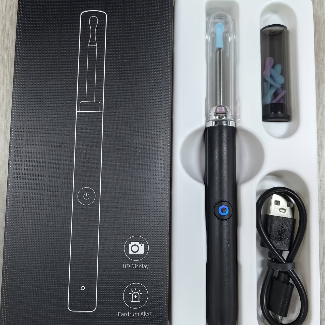 HB qayta zaryadlanadigan quloq mumini olib tashlash vositasi - xavfsiz uy qurilmasi, USB orqali zaryadlanadi, bir nechta nozzle uchi va tozalash eritmasi. Zamonaviy, mustahkam konstruktsiya.