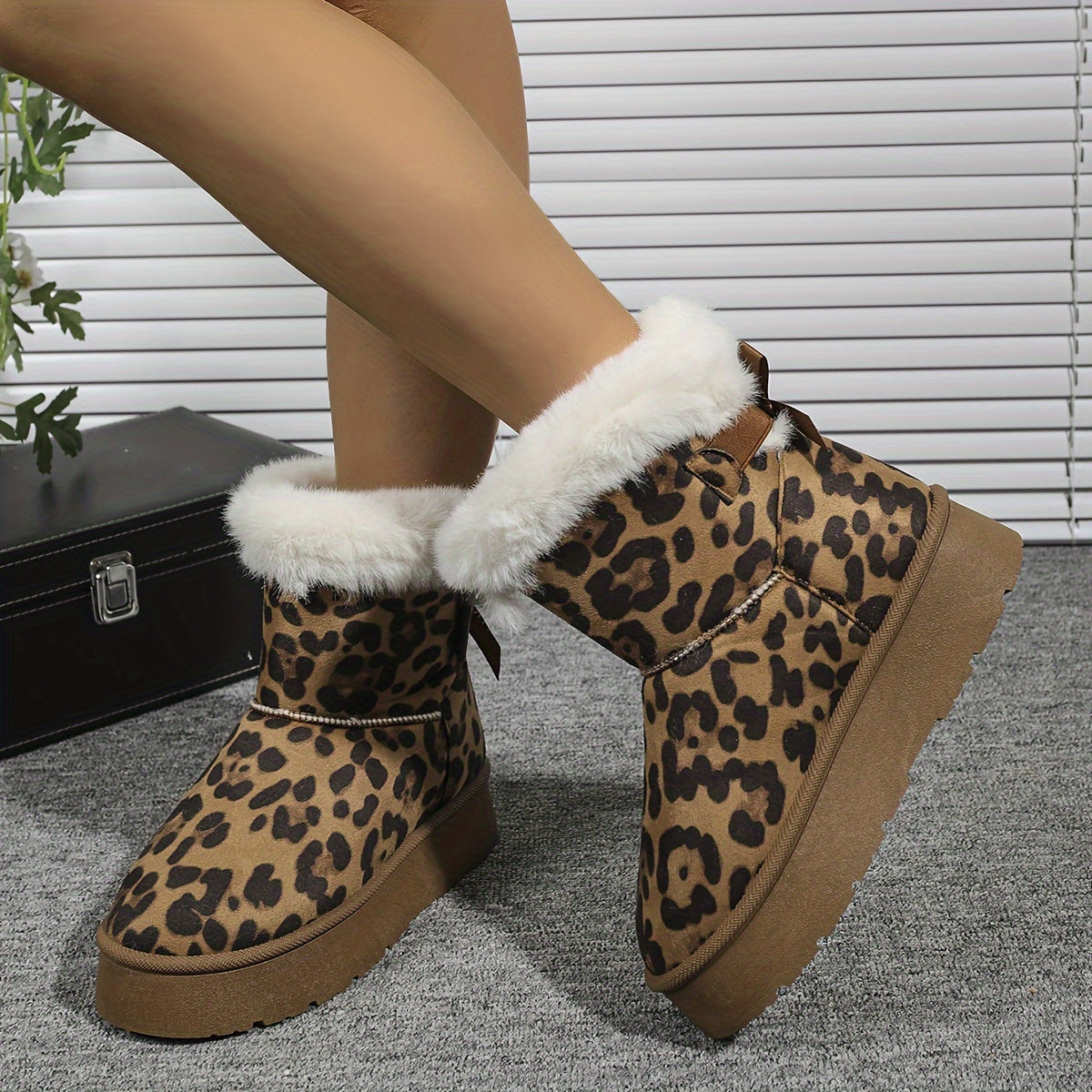 Women's Leopard Print Snow Boots Cozy Plush Lined Slip-Resistant Durable