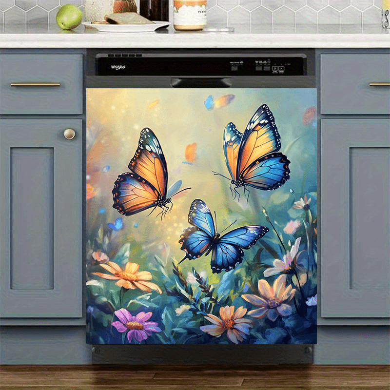 Iridescent Butterfly Dishwasher Magnet Waterproof PVC Floral Kitchen Decor