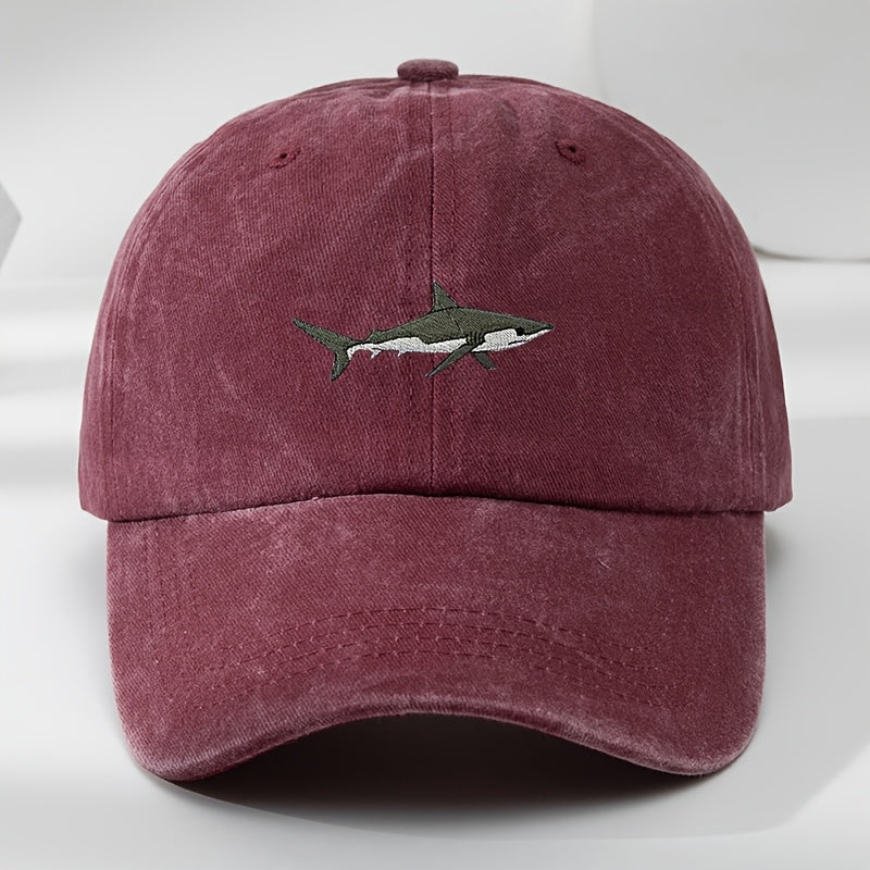 Vintage Shark Embroidery Baseball Cap Adjustable Polyester Soft Animal Pattern