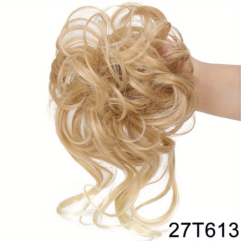 Ayollar uchun sintetik sochli bun scrunchie, tartibsiz, qovurilgan, to'lqinli sochlar uchun kengaytmalar