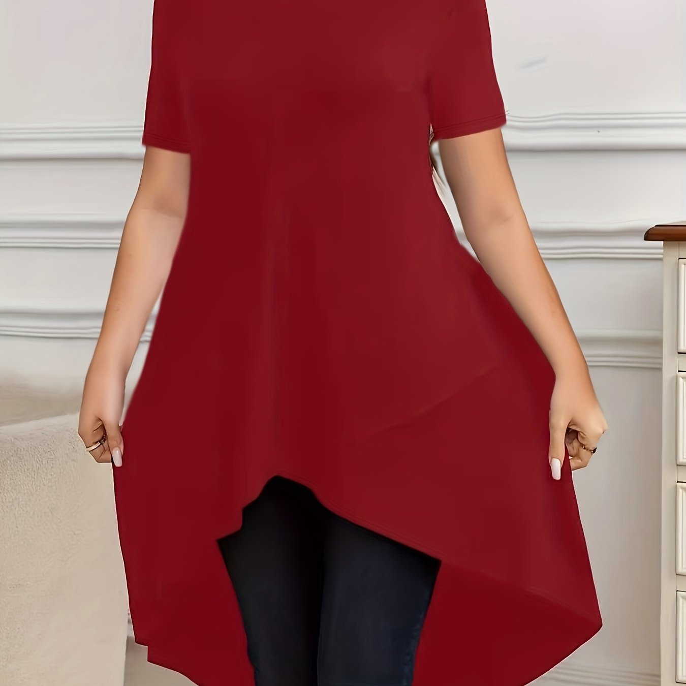 Women's Plus Size Stretch Cross Front Top Short Sleeve Casual Formal Style