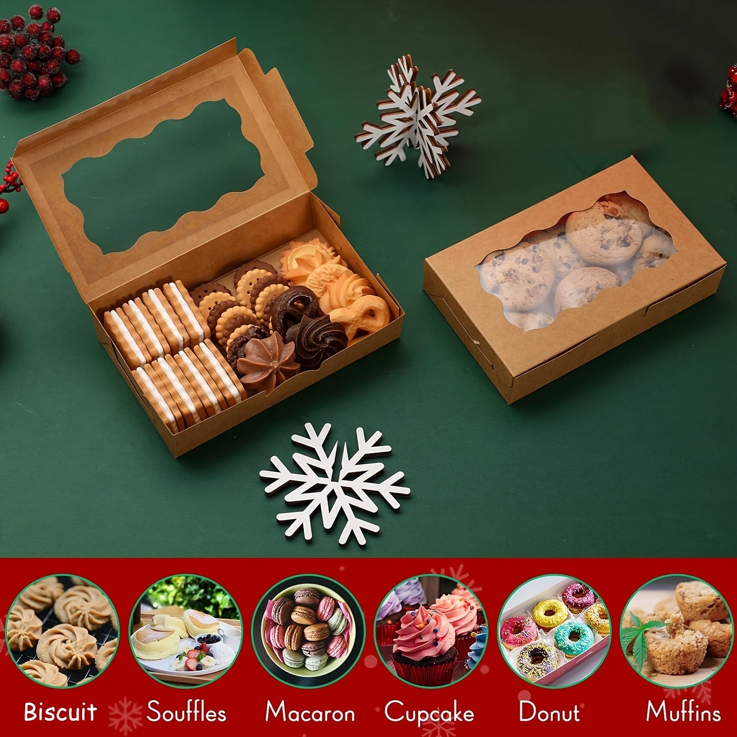 30-Pack Kraft Paper Bakery Boxes with Clear Window for Cookies Cupcakes and Candy